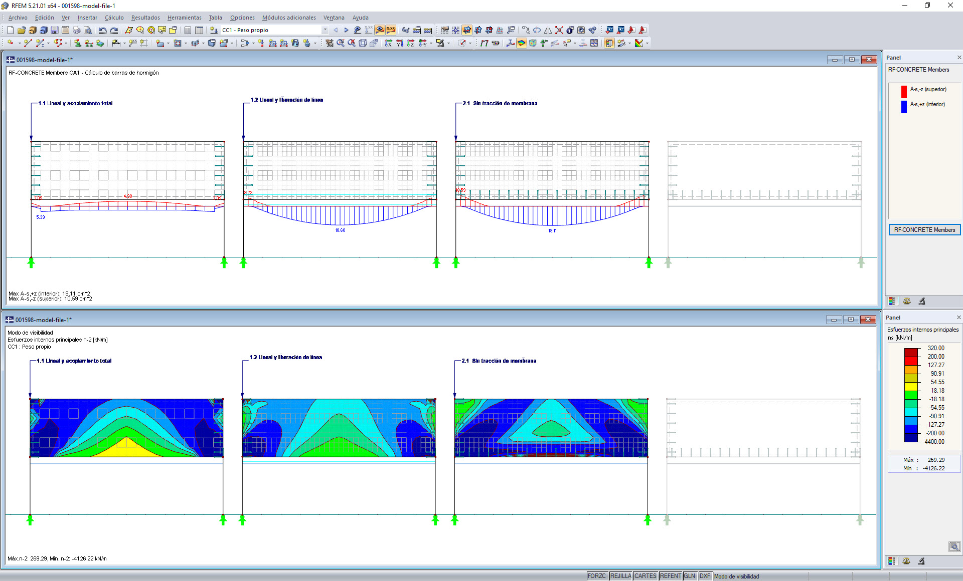 Armadura necesaria para el nervio y distribución axial de los esfuerzos del muro