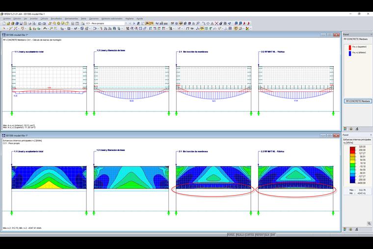 Armadura necesaria para el nervio y distribución axial de los esfuerzos del muro