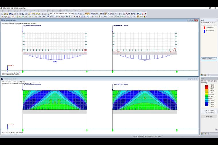 Armadura necesaria para el nervio y distribución axial de los esfuerzos del muro considerando las fases de construcción