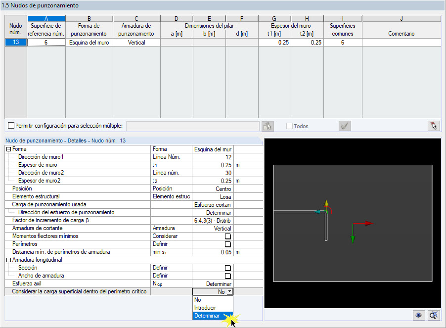 Tabla de entrada 1.5 Nudos de punzonamiento