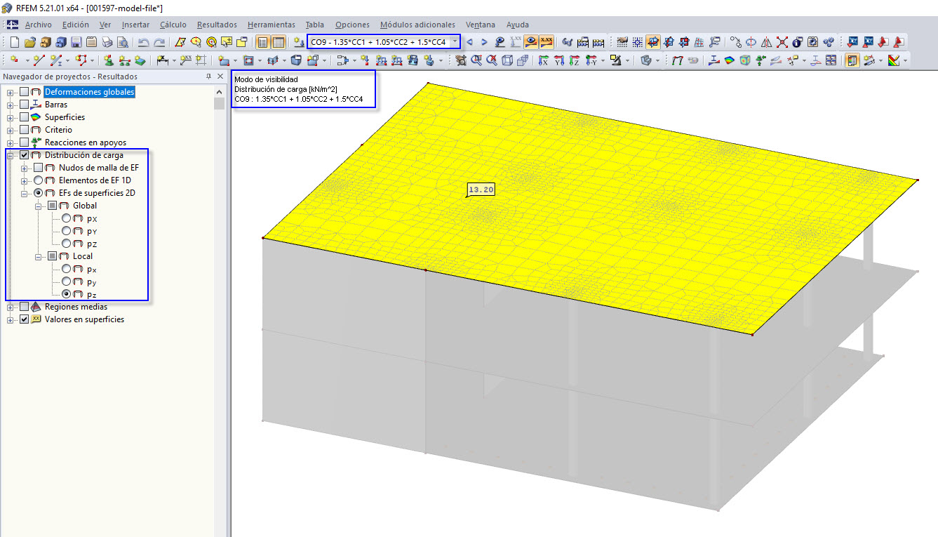 Distribución de cargas en la superficie para la CO determinante