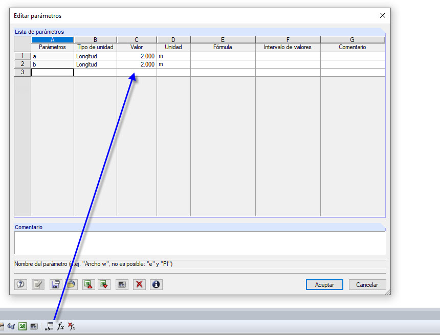 Creación de los parámetros "a" y "b"