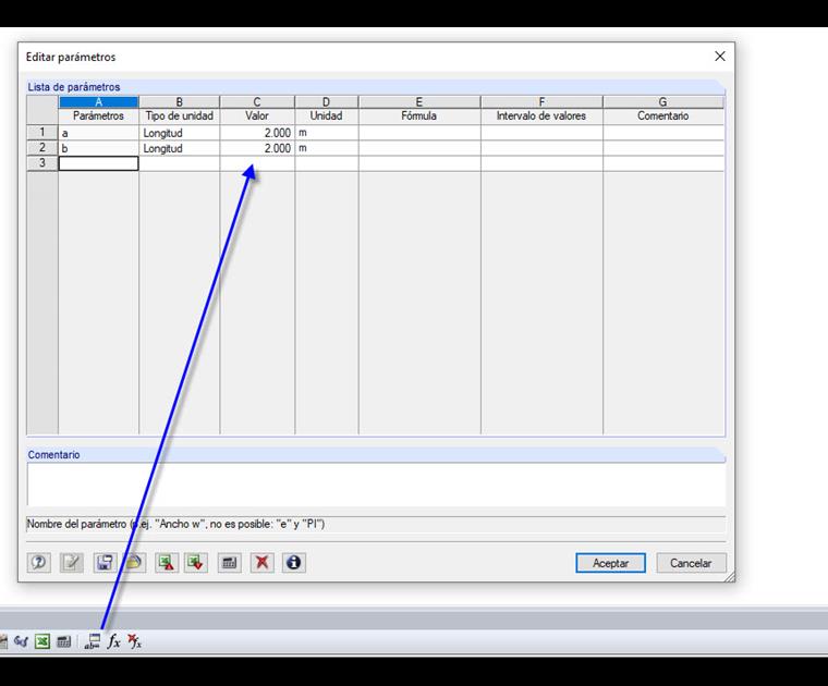 Creación de los parámetros "a" y "b"