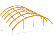 Estructura de madera con cubierta curva para la aplicación de cargas de nieve