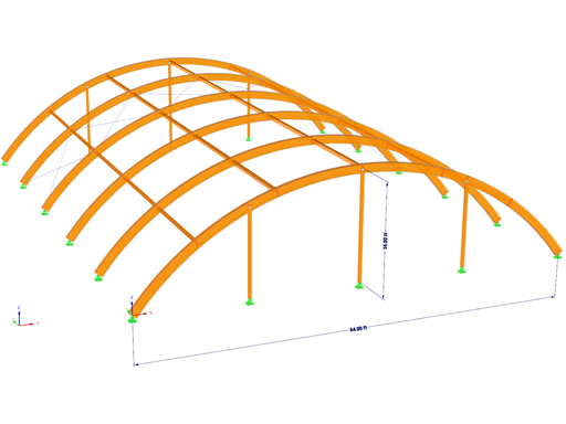 Estructura de madera con cubierta curva para la aplicación de cargas de nieve