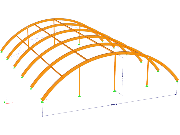 Estructura de madera con cubierta curva para la aplicación de cargas de nieve