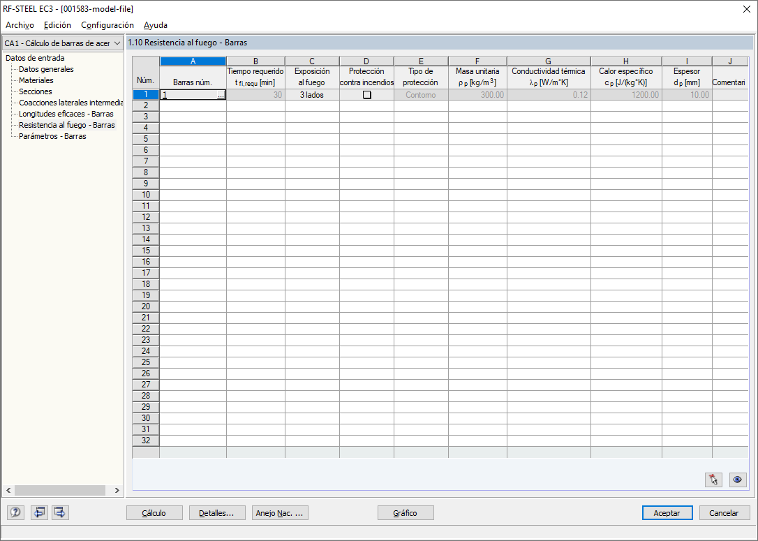 Ventana 1.10 Resistencia al fuego - Barras