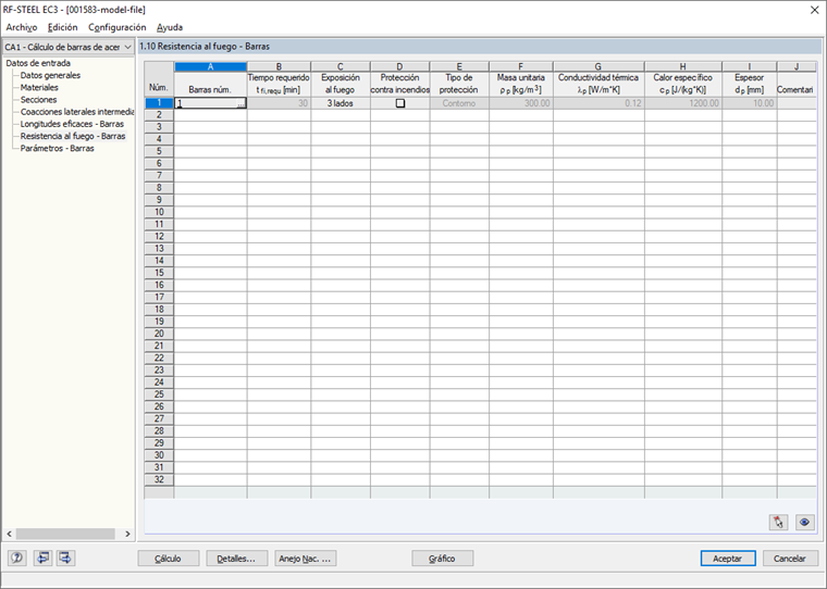 Ventana 1.10 Resistencia al fuego - Barras