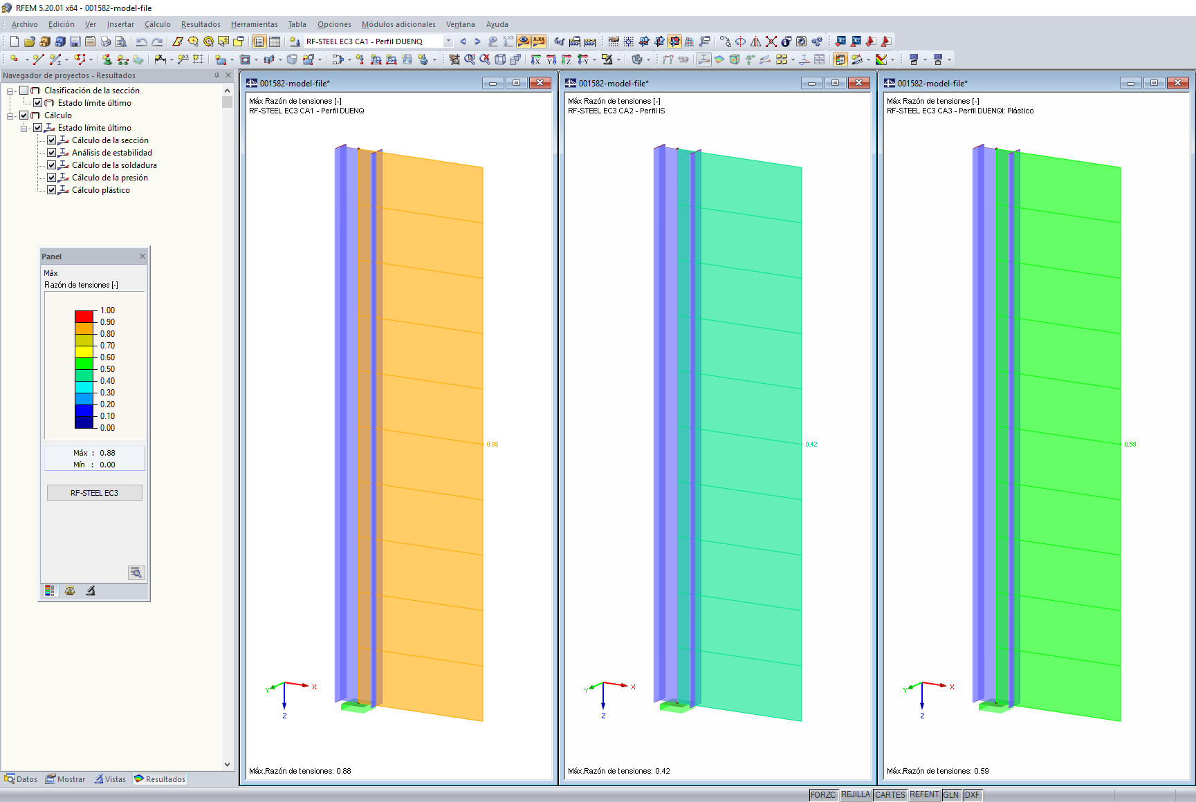 Resultados de los casos de cálculo 1 a 3