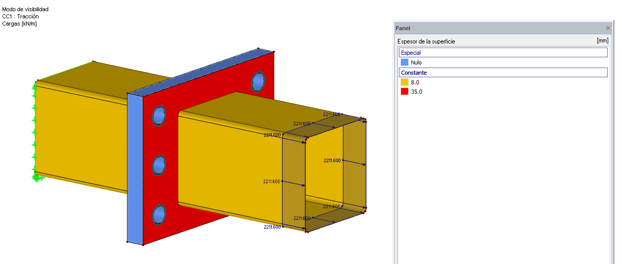 Espesor de la superficie y cargas