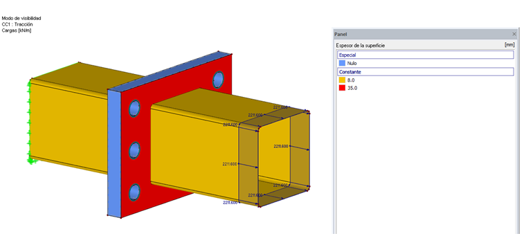 Espesor de la superficie y cargas