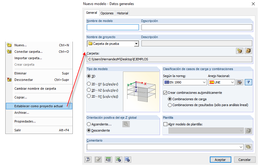 Establecer como proyecto actual