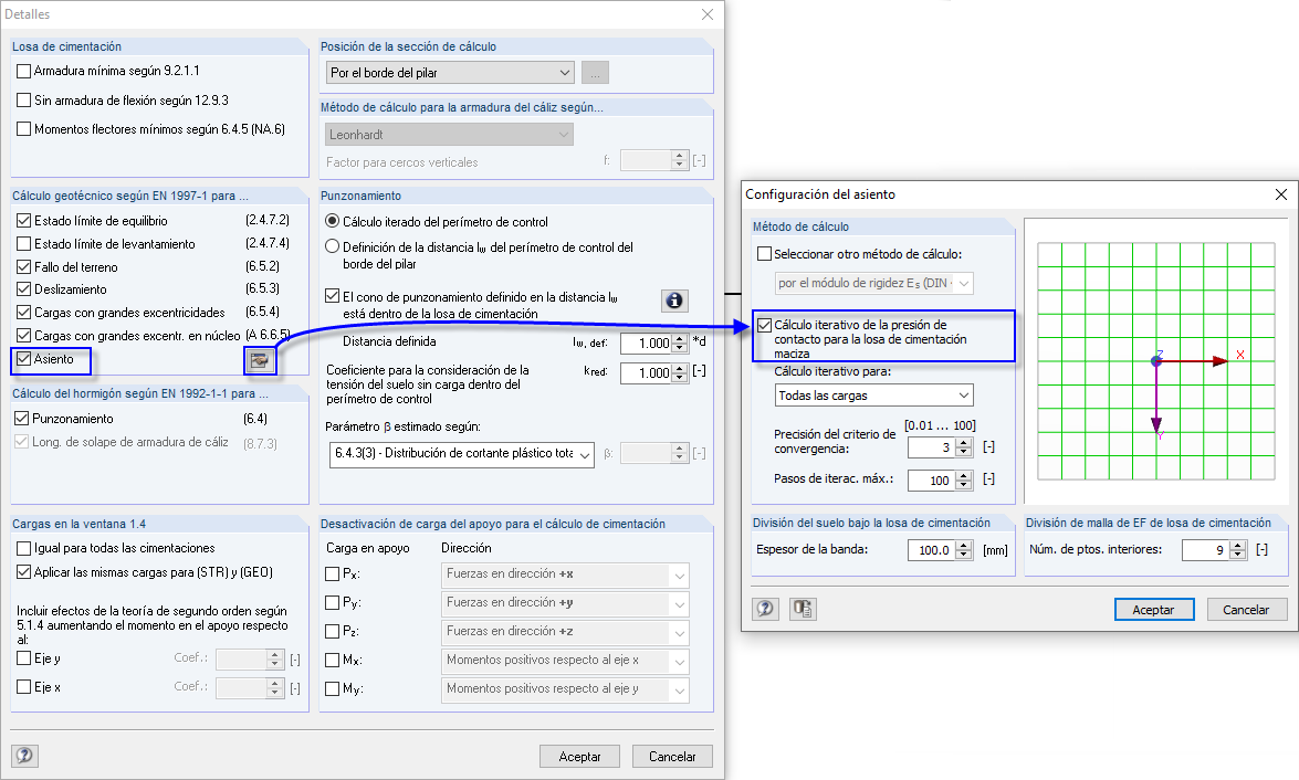 Configuración para el cálculo del asiento