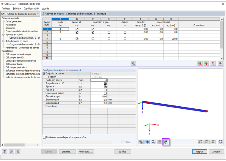 Entrada de los apoyos en nudo