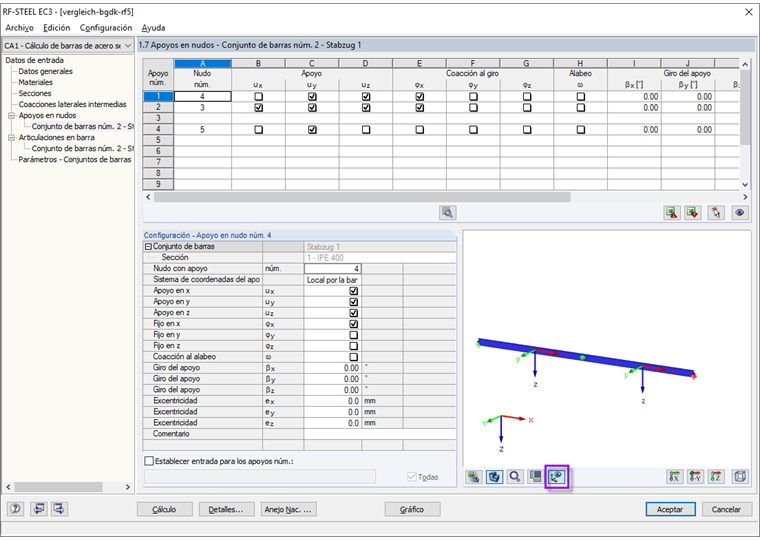 Entrada de apoyos en nudos para el análisis de deformación