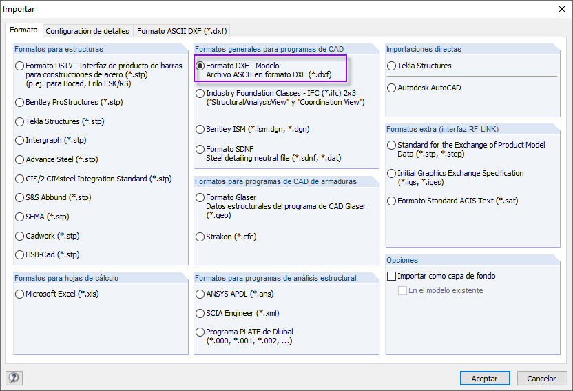 Importar un archivo DXF como líneas