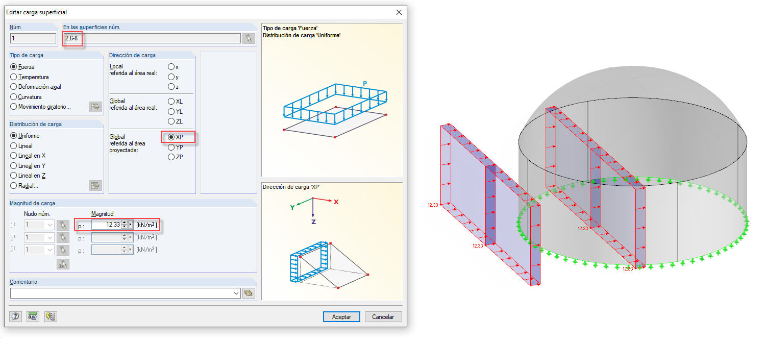 Dialog Box for Surface Load in Project Direction