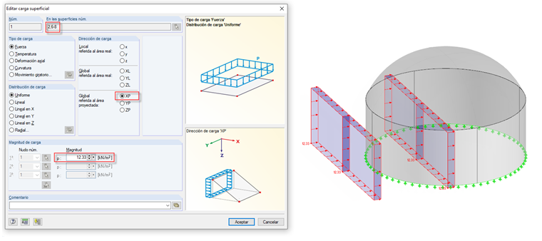 Dialog Box for Surface Load in Project Direction