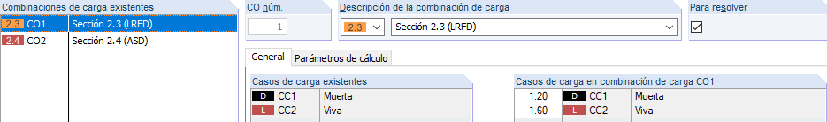 Combinación de cargas 1 según LRFD