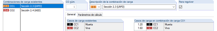 Combinación de cargas 1 según LRFD