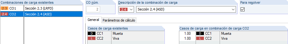 Combinación de cargas 2 según ASD