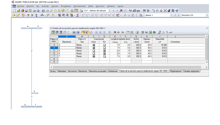 Partes de la sección para la clasificación
