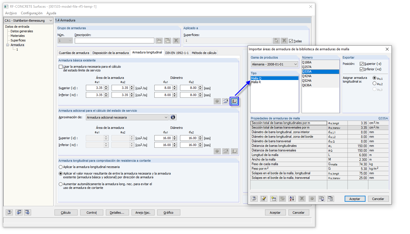 Auswahl der Matten-Grundbewehrung in Bibliothek