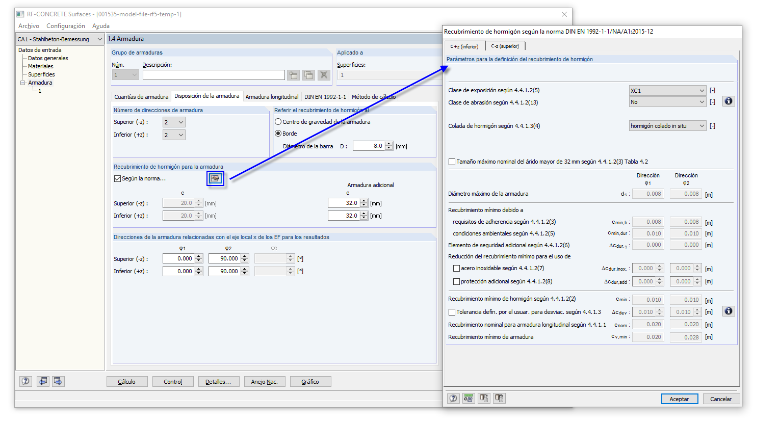 Vorgabe der Betondeckung