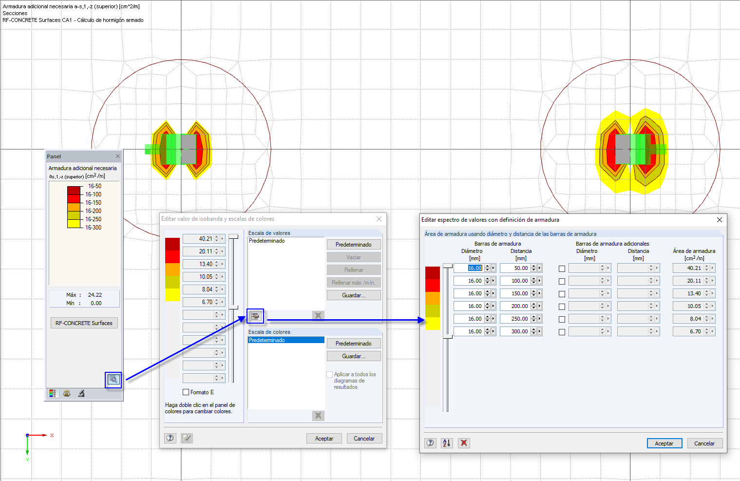Panel con escala de valores y color personalizada para armadura de armadura