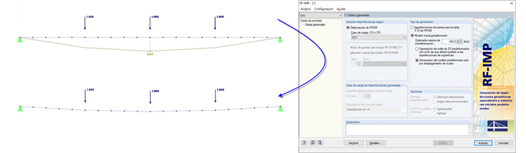 Deformación previa con desplazamiento de los nudos