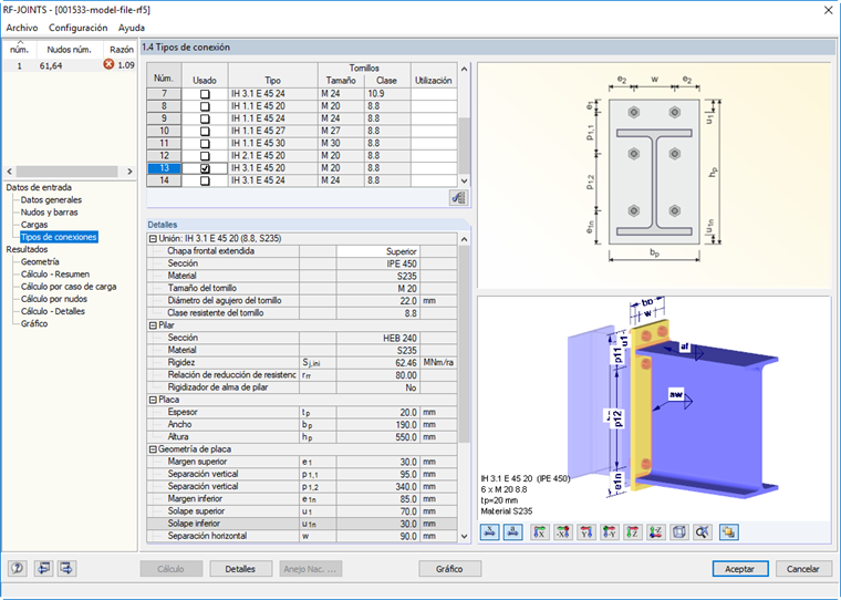 Bemessung der Verbindung mit RF-/JOINTS Stahl - DSTV