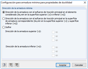 Configuración: Dirección de la armadura con el esfuerzo de tracción principal en el elemento considerado