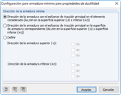 Configuración: Dirección de la armadura con el esfuerzo de tracción principal en el elemento considerado