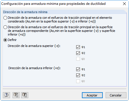 Configuración: Dirección de la armadura definida por el usuario