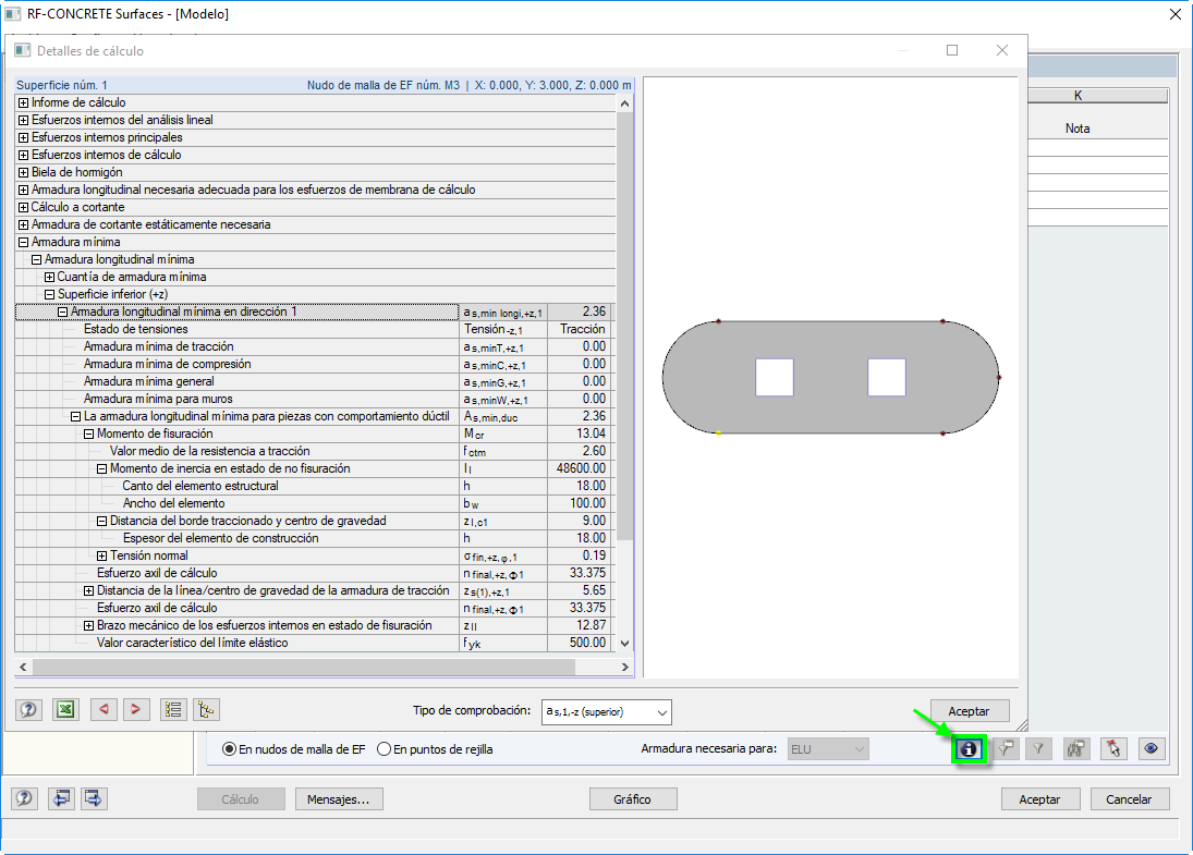 Extracto de los detalles de cálculo en RF-CONRETE Surfaces