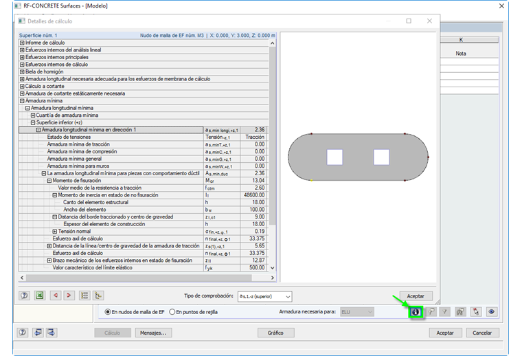 Extracto de los detalles de cálculo en RF-CONRETE Surfaces