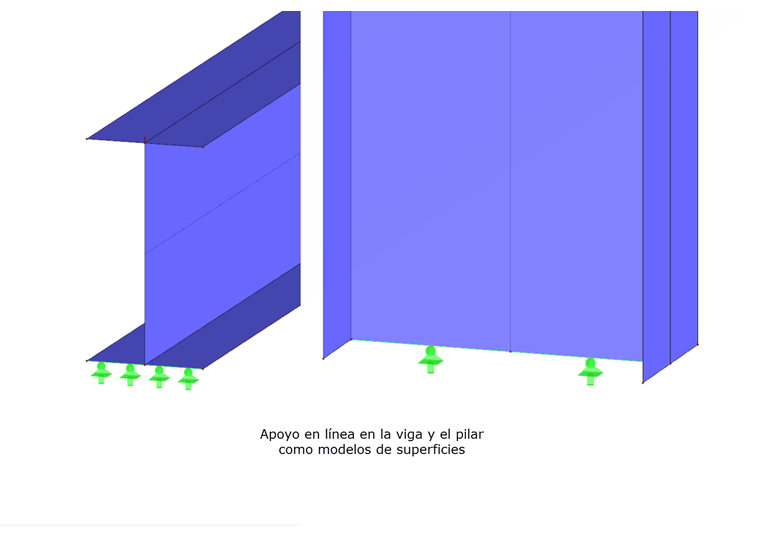 Apoyo en línea en viga y pilar