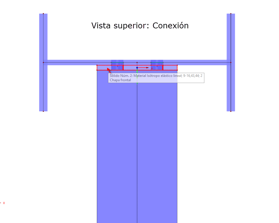 Vista superior de la conexión en dirección Z