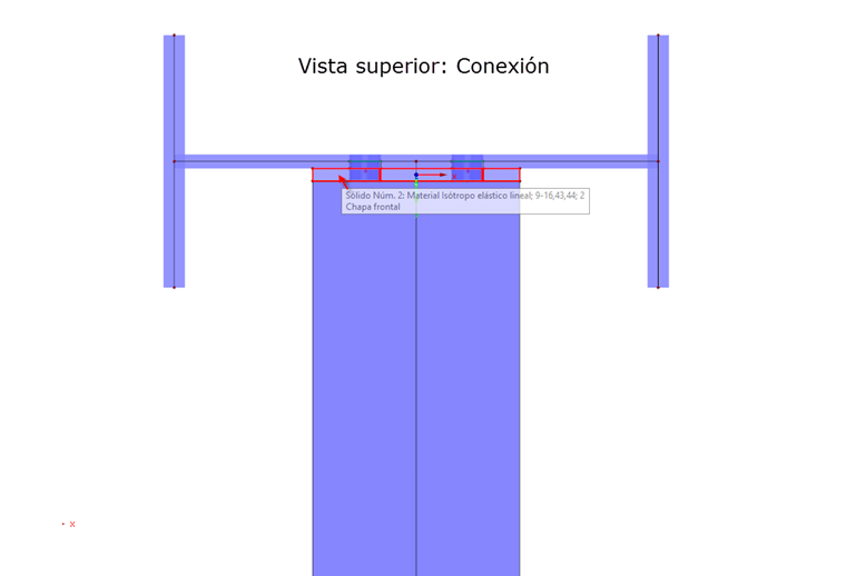 Vista superior de la conexión en dirección Z
