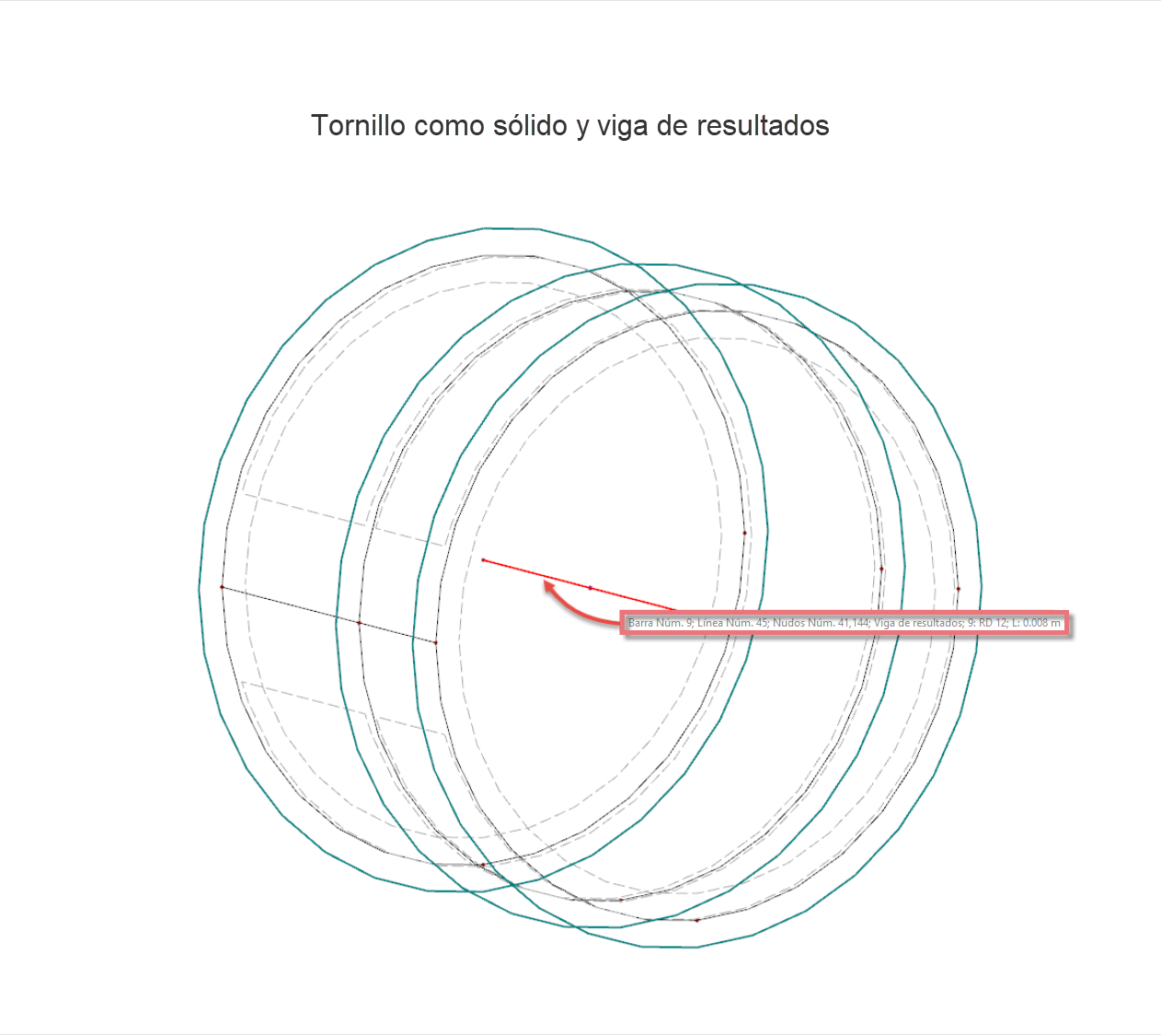 Tornillo como sólido y viga de resultados