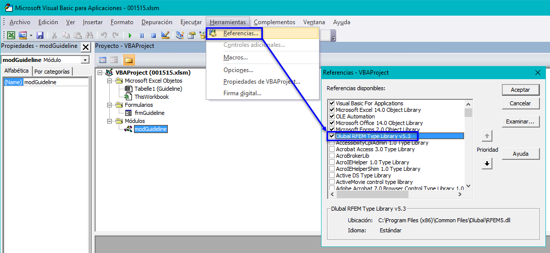 Integración del tipo de b¡blioteca Dlubal RFEM