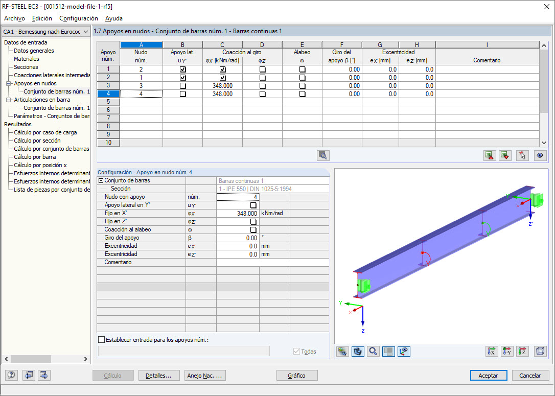 Apoyo en nudo en la ventana 1.7