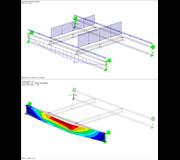 My en la viga (superior) y factor de carga crítica en RF-STABILITY (inferior)