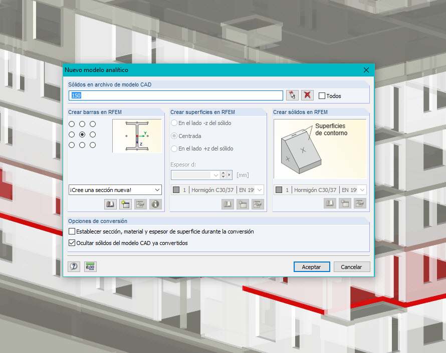 Conversión en RFEM de un objeto IFC a objeto estructural