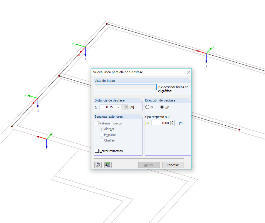Capa de fondo DXF: Línea central del muro creada agarrando el borde exterior con desfase