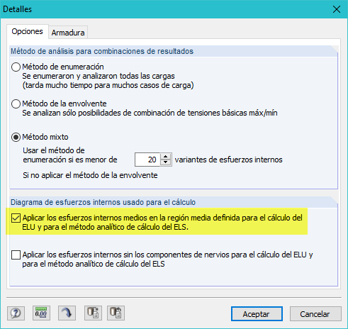 Activación de los esfuerzos internos medios en RF-CONCRETE Surfaces