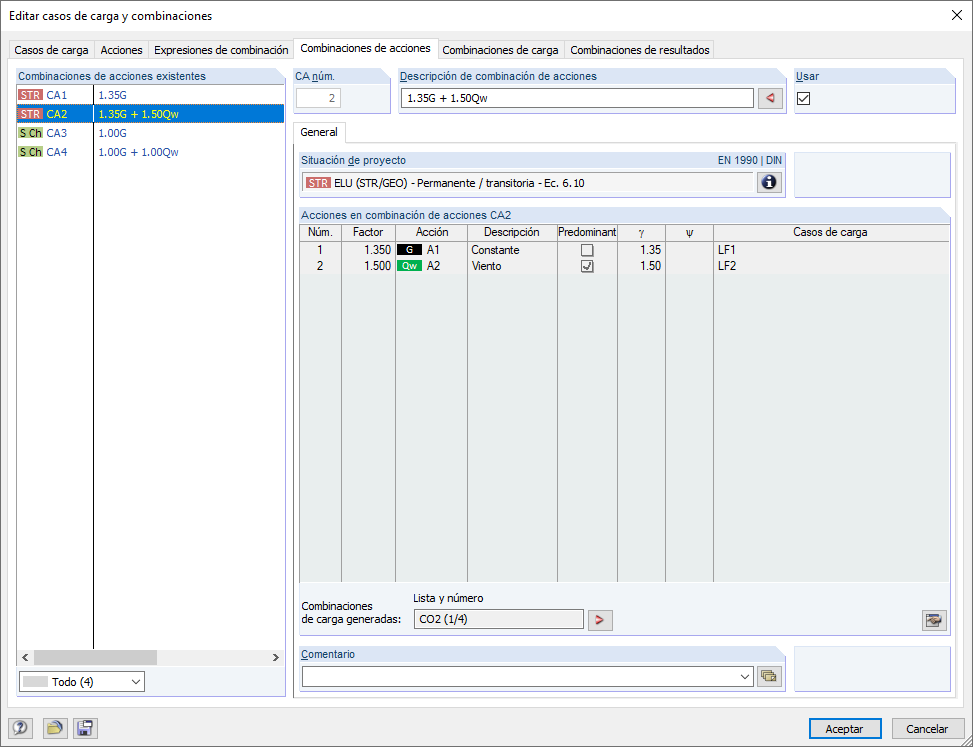 Casos de carga y combinaciones