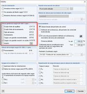 Configuración en los detalles del cálculo