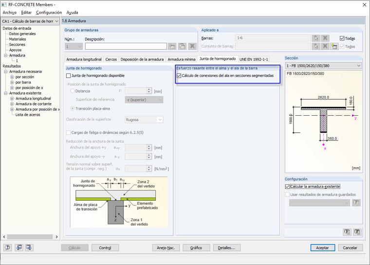 Aktivierung der Berücksichtigung von Schubkräften zwischen Steg und Gurten in RF-BETON Stäbe