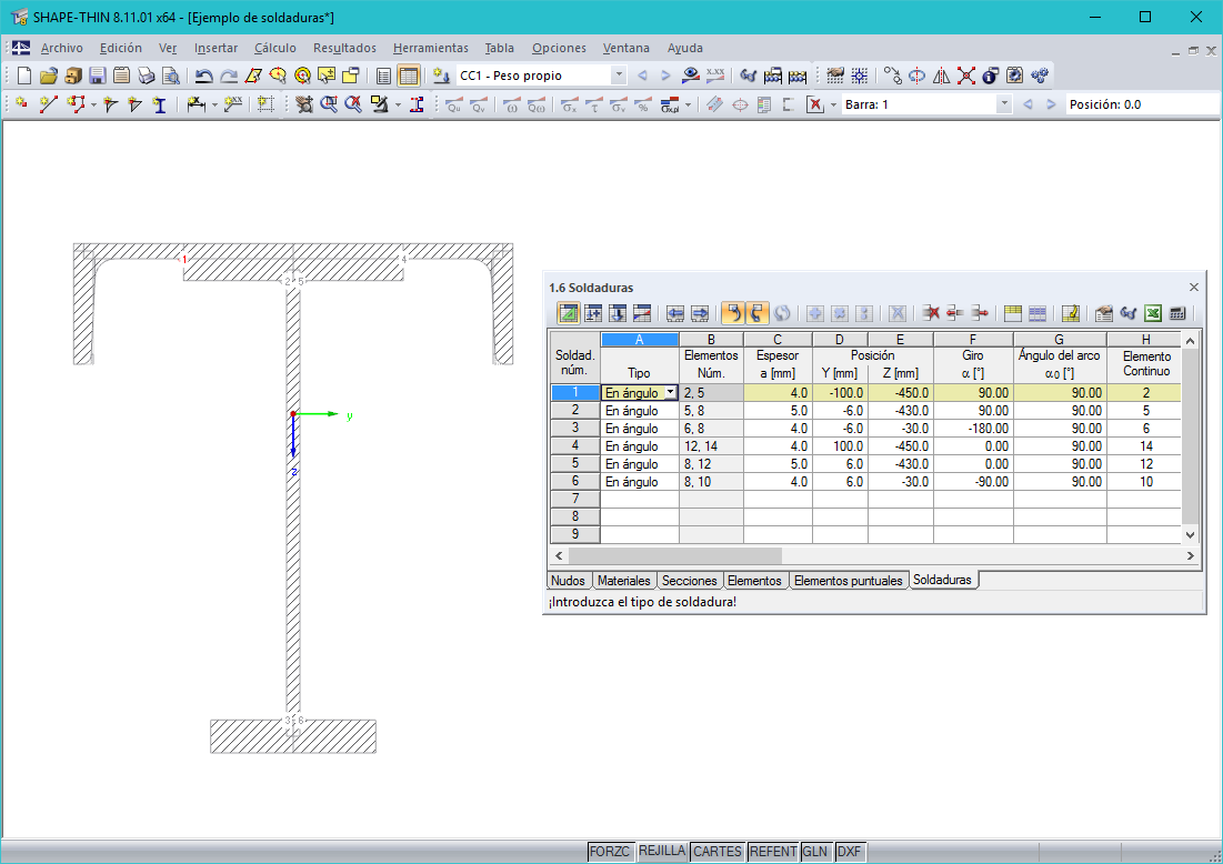 Tabla 1.6 Soldaduras